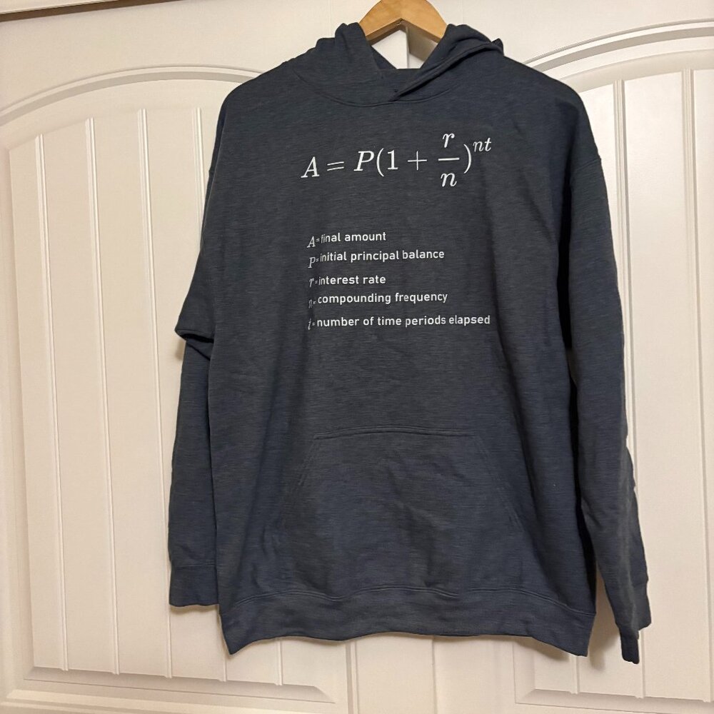 Compound Interest Formula Graphic Hoodie Hooded Sweatshirt Men's Large Dark Grey